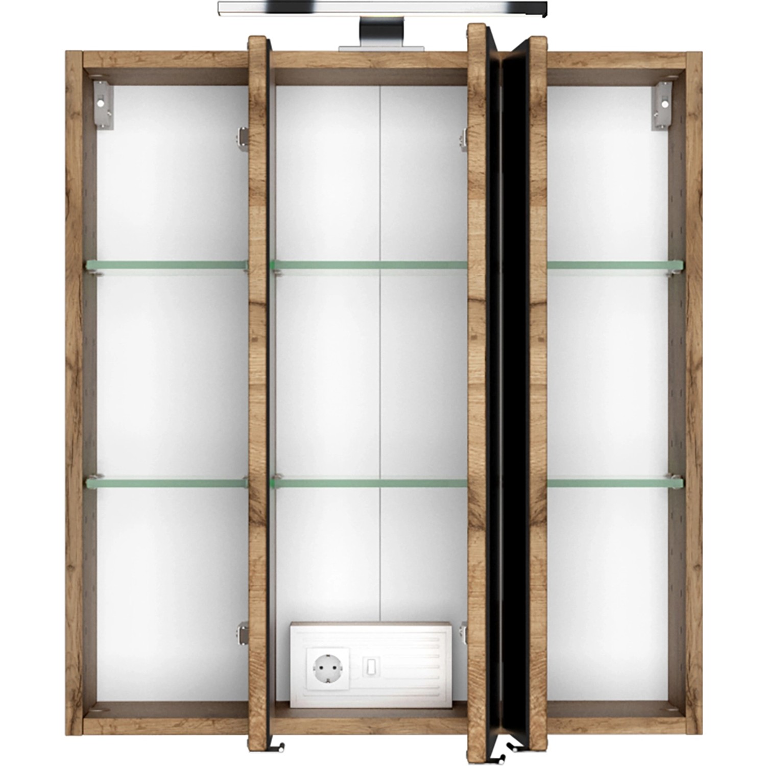 Held Möbel Spiegelschrank Bari, 60 cm, Wotaneiche-Optik mit LED-Lampe und Steckdose.