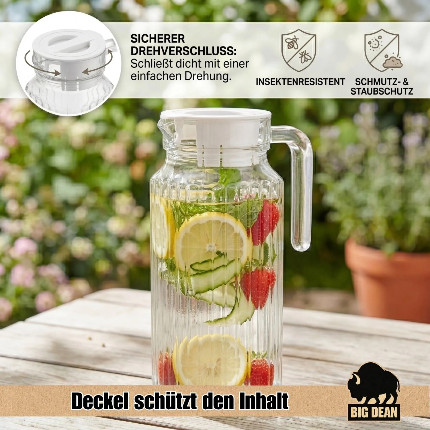 BigDean Kühlschrankkrug 1,1 Liter Glas Wasserkrug Mit Deckel Ergonomischer Griff kaufen bei OBI