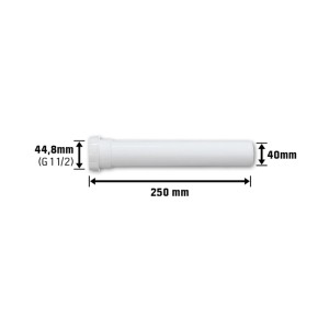 Weißes Verlängerungsrohr (40 mm x 44,8 mm) aus Kunststoff für Siphons.