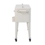 Beige Icy Kühlbox auf Rädern mit stabilem Stahlrahmen, Griff, Flaschenöffner und 4 Rollen. Ideal für Grillpartys.
