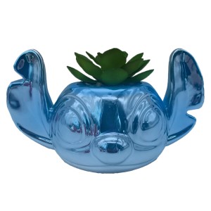Blauer Disney Stitch 3D Blumentopf aus Keramik mit Metallic-Finish, 9 cm hoch.