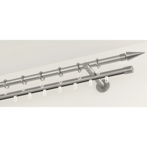 Gardinia Chicago Gardinenstange, Edelstahloptik, 2-läufig mit Endstücken und Ringen.