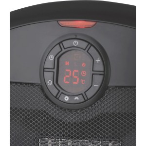 Detailaufnahme des Bedienfelds vom OBI Keramik-Heizer mit LED-Display.