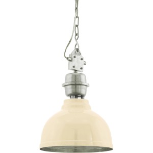 Beige Eglo Pendelleuchte Grantham im Vintage-Stil mit Stahl und Chromfarben.