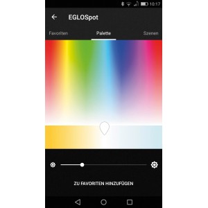 Screenshot der Eglo Connect App zur Steuerung der LED-Leuchtmittel Farben.