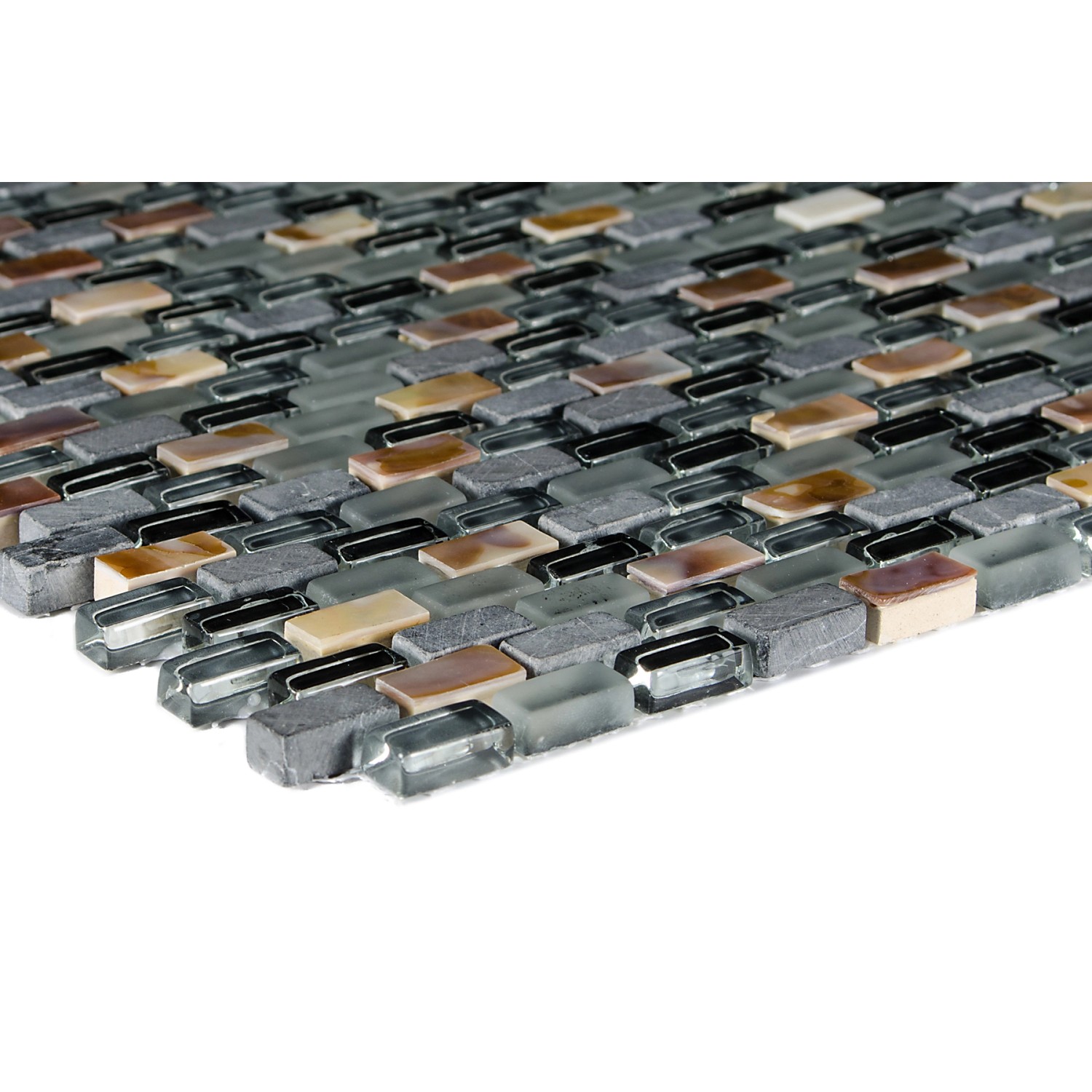 Mosaikfliese Glas & Stein, 5th Avenue Black Mix Seashell, 28,5x28,5 cm, Detailansicht.