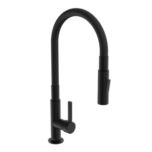 Schwarze, matte Schütte Spültischarmatur Glasgow, Einhebelmischer mit flexiblem Auslauf.