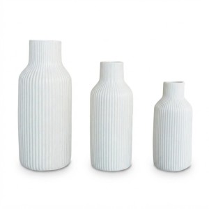 Relaxdays Vasen 3er Set Keramik Weiß Gerillt 20 cm x ø 9 cm 18 cm x ø 7,5 cm 14,5 cm x ø 6,5 cm