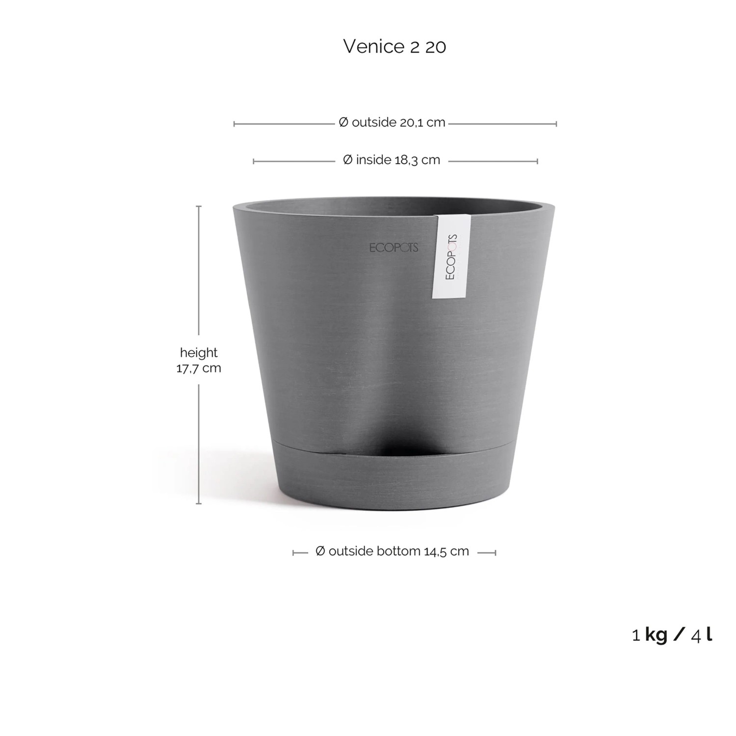 Ecopots Pflanztopf Venice 2 Grau 20 cm x 17,5 cm_3