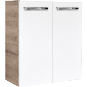 Fackelmann Waschbeckenunterschrank SBC Graueiche, 52 cm breit, mit weißen Fronten und Griffen.