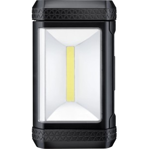 Schwarze Varta LED-Taschenlampe Work Flex Area Light mit COB-LED und Batterien.