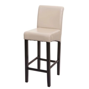 Barhocker C33 mit creme Kunstlederbezug und dunklen Holzbeinen.