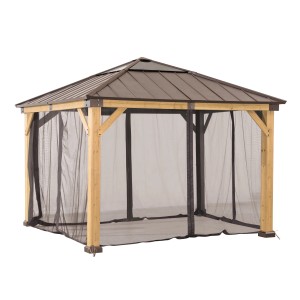 Sunjoy Zedernholz Gazebo mit Khaki-Netz, 273x273 cm. Insektenschutz für entspannte Stunden im Freien.