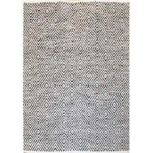 Grauer Wollteppich Melrose 160x230 cm mit Rautenmuster, handgefertigt.