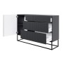 Modernes schwarzes Selsey Veldio Sideboard 140 cm mit 3 geriffelten Schubladen, offenem Fach und schwarzen Beinen.