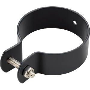 Anthrazitfarbene Strebenschelle (Ø 60 mm) zur Zaunstreben-Befestigung am Zaunpfahl.