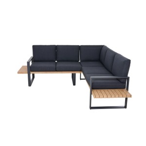 Siena Garden Gartenmöbel-Set Bari, 2-teilig, anthrazitfarbenes Sofa mit Teakholz-Akzenten und Kissen.
