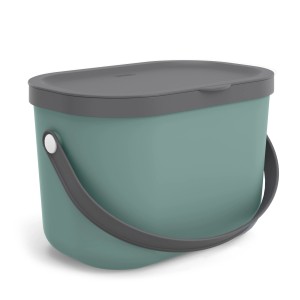 Rotho Bio-Mülleimer Albula, 3,2 l, Mistletoe Green, mit Deckel und Tragegriff.