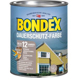 Dose Bondex Dauerschutz-Farbe Schneeweiß, seidenglänzend, 750ml. Wetterschutzfarbe für Holz und andere Oberflächen.