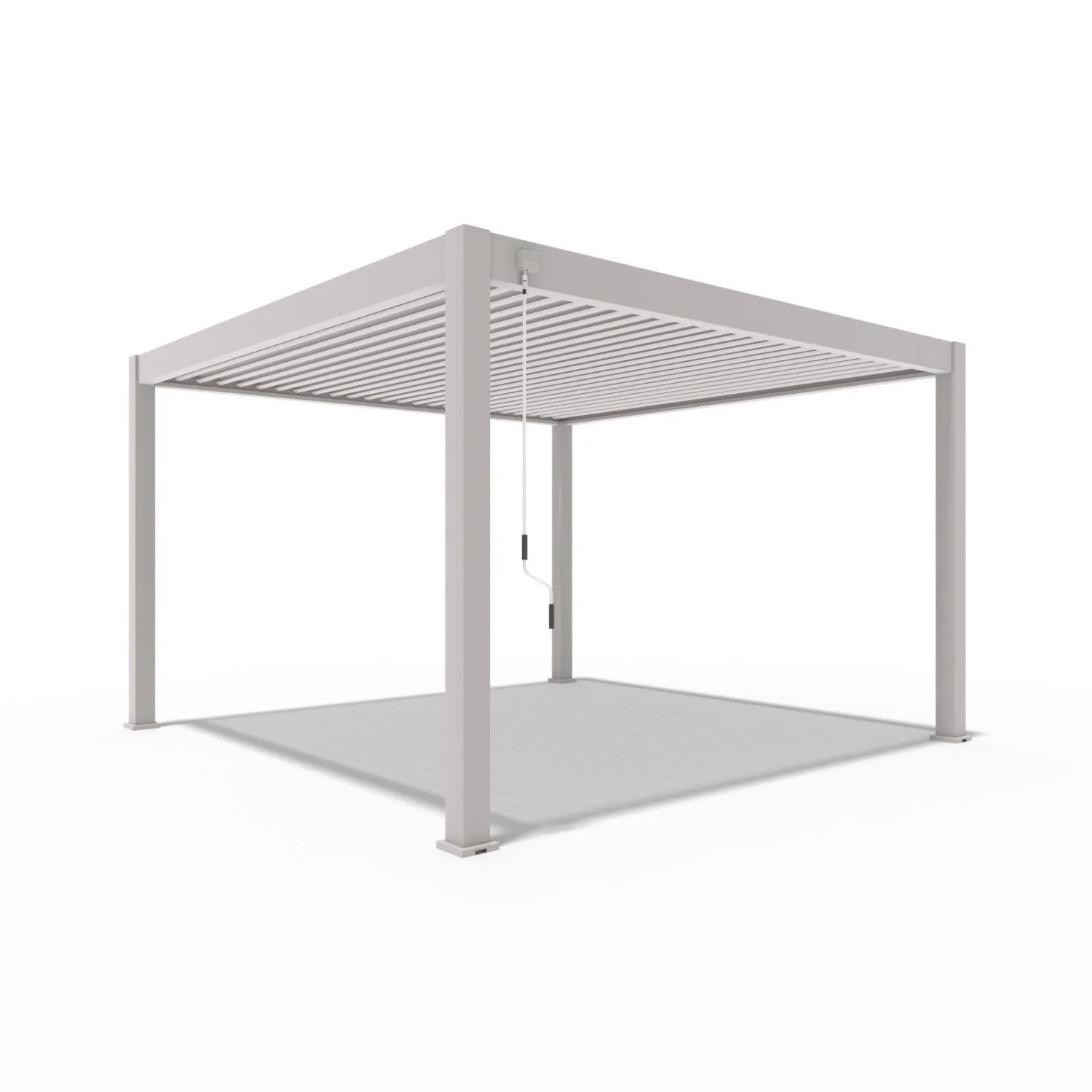 Weide Deluxe Plus Voll-Alu Pergola 4x4m in Ivory Sand mit verstellbaren Lamellen für Sonnenschutz.
