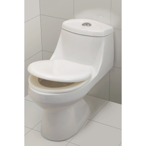 Weißer WC-Sitz Tuca aus Polypropylen mit geöffnetem Deckel.