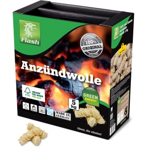 FLASH Anzündwolle im 5 kg Koffer. Natürlicher Grillanzünder für Kamin, Ofen und Grill.