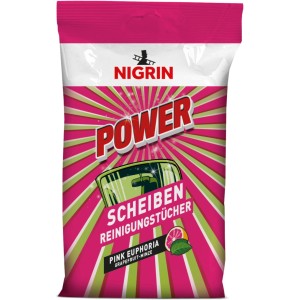 Nigrin Scheiben-Reinigungstücher, 20 Stück im Flatpack mit Grapefruit-Minze Duft für die Autopflege.