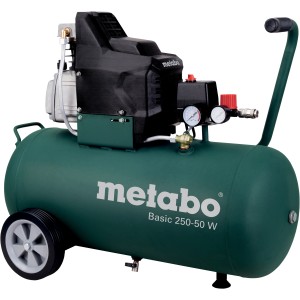 Metabo Kompressor Basic 250-50 W, ölgeschmierter Kolbenverdichter mit Manometer und Rädern.