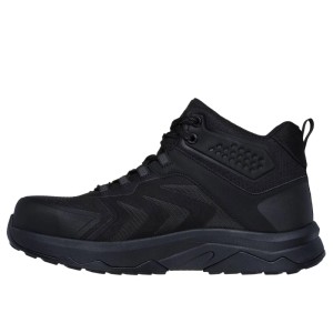 Schwarzer Skechers S3S Sicherheitsschuh Nordown Speed-Flex Trekker. Knöchelhoch, sportlich, rutschhemmende Sohle, Carbon Nano Schutzkappe.
