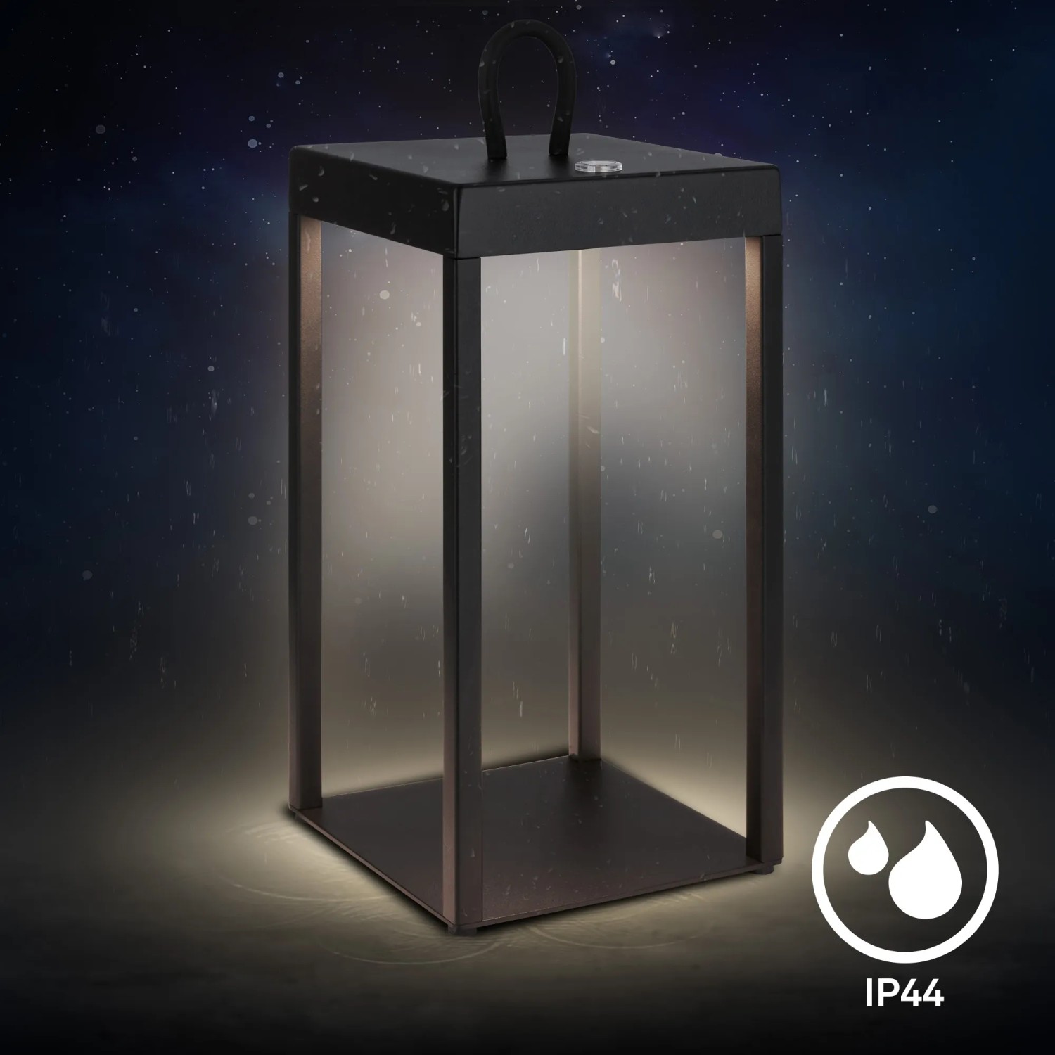 Schwarze Brilo LED Laterne Luca, dimmbar und spritzwassergeschützt (IP44).