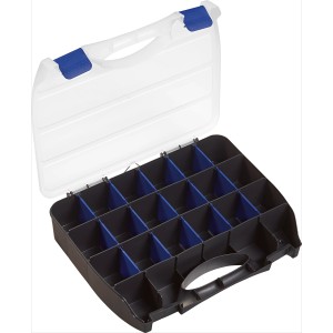 Offener LUX Sortierkasten 32 cm mit transparentem Deckel und flexibler Facheinteilung.