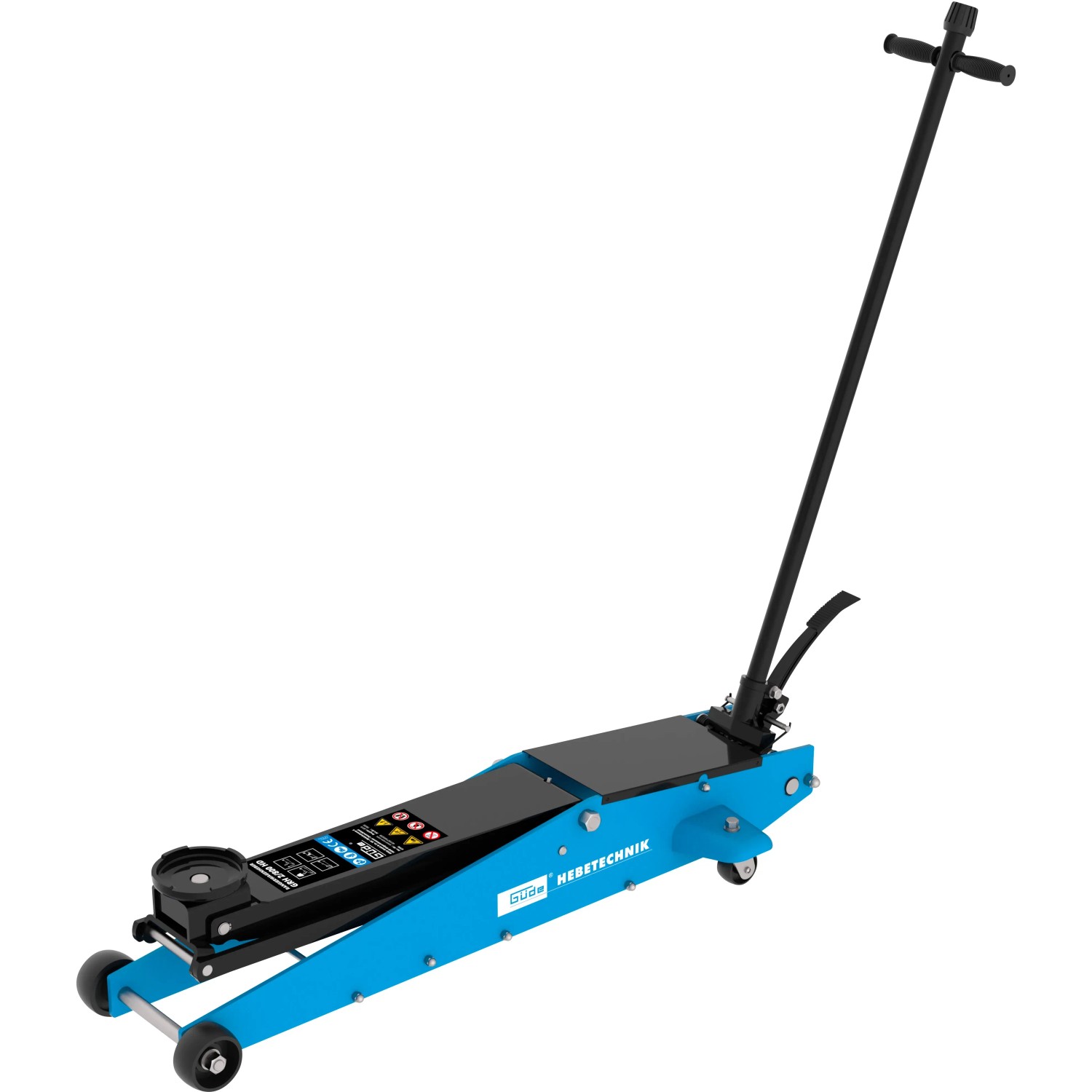 Güde Rangierwagenheber GRH 2/800 HD, 2 t, blau/schwarz, mit extra langem Rahmen und Lenkrollen.