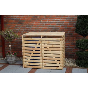 Mülltonnenbox Vario V für 2 Tonnen aus Kiefernholz, naturbelassen. Sichtschutz für zwei Mülltonnen.