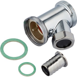 Rohrstück mit Schlauchverschraubung (20 mm) für Waschmaschinen-Ablauf, verchromt.