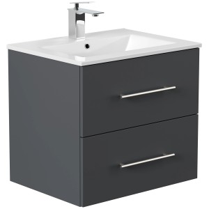 Posseik Badmöbel Homeline 60 Grafit mit Waschbecken und zwei Schubladen.
