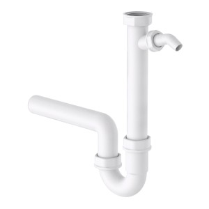 Weißer Kirchhoff Röhrensiphon für Spültisch, 44,9 mm x 40 mm, mit Geräteanschluss.