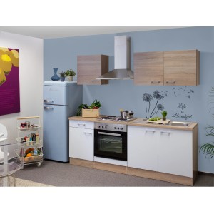 Flex-Well Küchenzeile Florida 210 cm in Sonoma Eiche/Weiß mit E-Geräten.