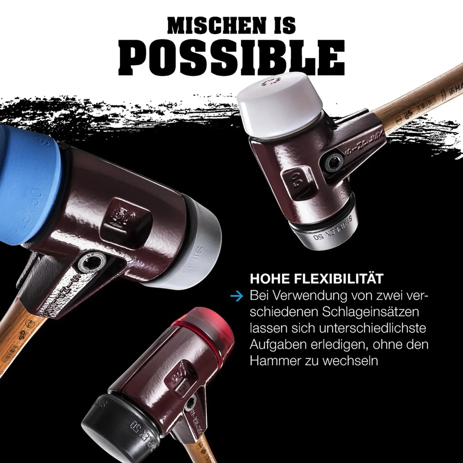 Halder Simplex Vorschlaghammer mit Gummi und Superplastik Schlagkopf, verschiedene Farben.