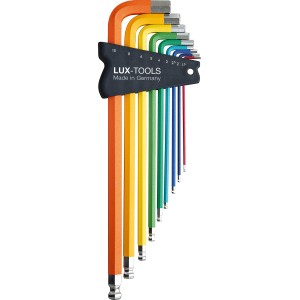 9-teiliges, farbiges LUX Stiftschlüssel-Set Made in Germany, Größen 1,5-10 mm, mit Kugelkopf.