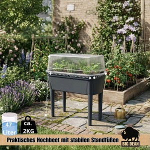 BigDean Hochbeet Frühbeet Mit Abnehmbaren Beinen Und Deckel Frühbeet Für Garten Und Balkon Aus Robustem Kunststoff Anthrazit Wetterfest 78 X