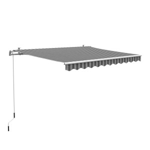 Gelenkarmmarkise Aventura 3x2m in Grau-Weiß gestreift mit Handkurbel für Terrasse und Balkon.