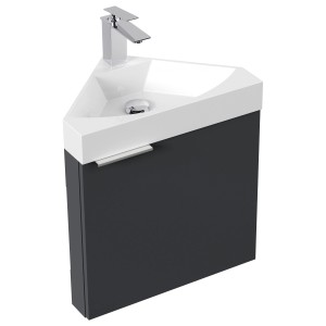 Posseik Eckbadmöbel Delta Slimline, Grafit, mit Mineralgusswaschbecken für Gäste-WC.
