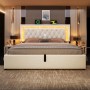 okwish Polsterbett 140x200cm mit LED Stauraum Jugendbett Beige ohne Matratze_3