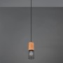Schwarze Trio Pendelleuchte Tosh mit Holzelement, 1-flammig, für moderne Beleuchtung.