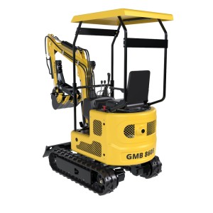 Güde Benzin-Mini-Bagger GMB 860B: gelber Minibagger mit Kettenlaufwerk und Kabinendach.
