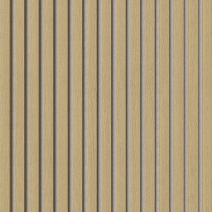 Akustikpaneel Muster Eiche hell, foliert, mit grauem Filz. Detailaufnahme der Holzstruktur.