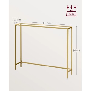Vasagle Konsolentisch mit Hartglasplatte, 100x80cm, Goldfarbenes Metallgestell.