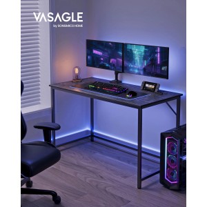 Vasagle Schreibtisch, 120x60 cm, schwarz, mit PC, Monitoren und Gaming-Zubehör.