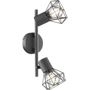 Moderne graue Fischer & Honsel Deckenleuchte Ran mit zwei Spots und Drahtkäfigen.