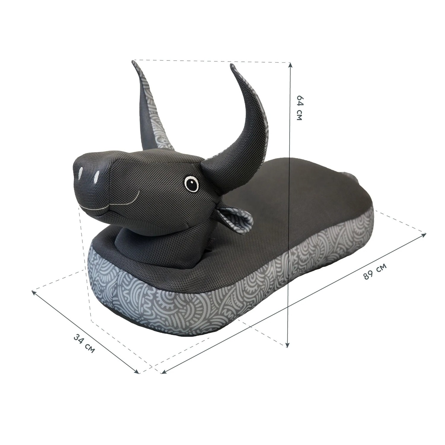 Schwarzer Westmann Sitzsack Schwimmtier Stier Pool Buddy für Kinder, ideal für Innen- und Außenbereich.